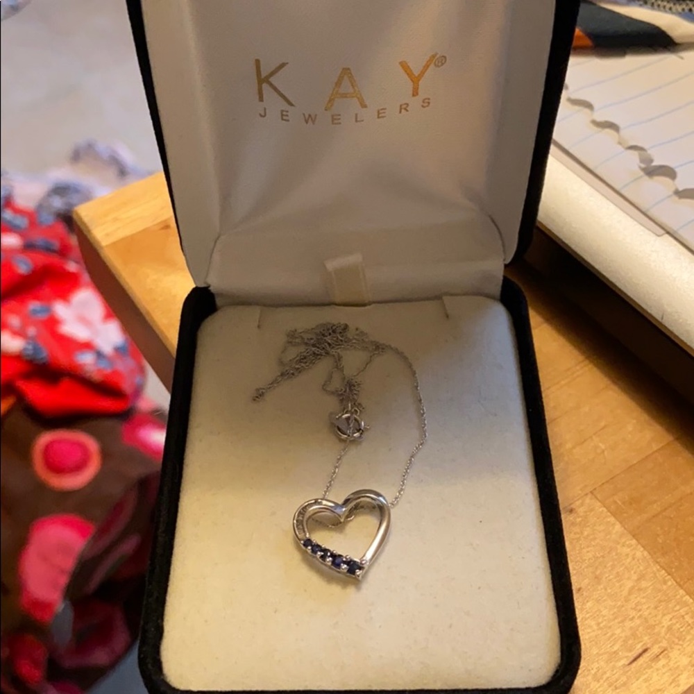 Kay Jewelers White Gold & Sapphire Heart Necklace